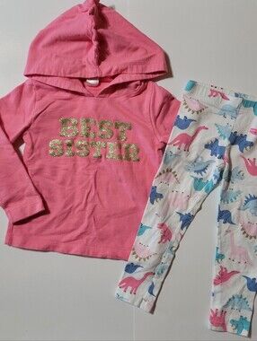 Carter’s Toddler Girls 2 Piece Outfit Size 3T Pink Best Sister Hoodie Dinosaur